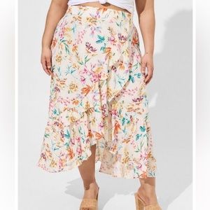 Torrid Maxi Swiss Dot Ruffle Hi-Low Skirt